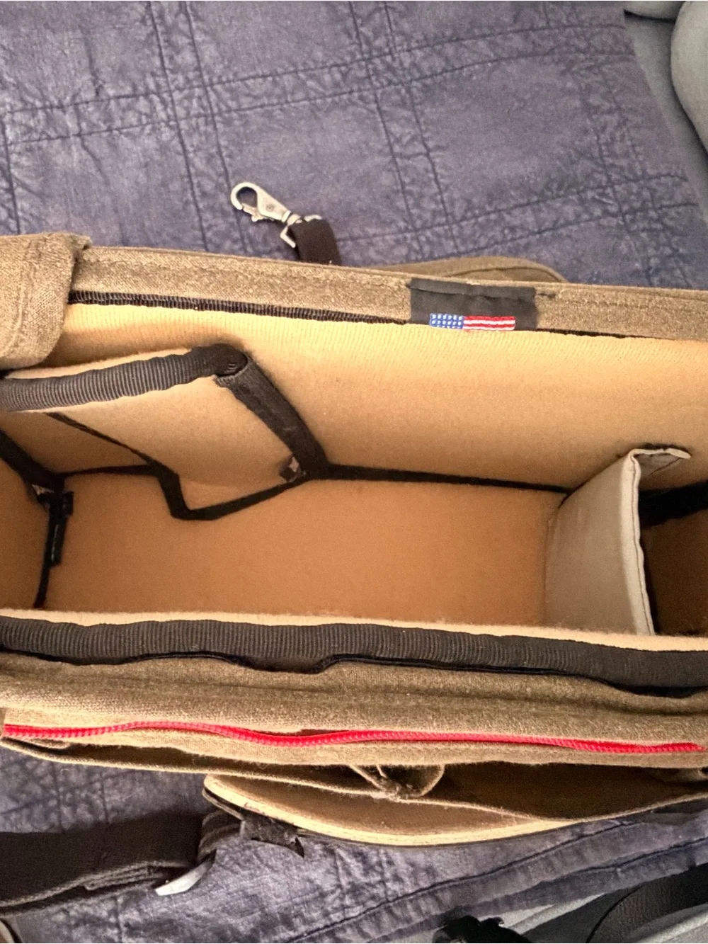 Canvas Messenger Bag /Camera Bag in Green  with Black Strap, Orange trim